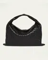 Bottega Veneta Women Hop Leather Shoulder Bag With Intrecciato Motif In Black
