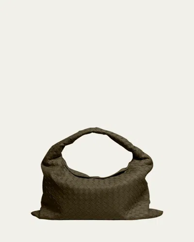 Bottega Veneta Large Hop Shoulder Bag In Kaki-medium Brass