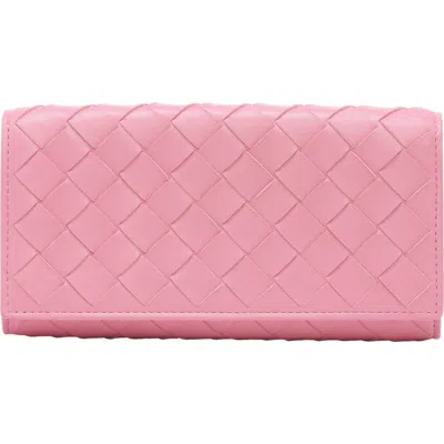 Bottega Veneta Large Intrecciato Flap Wallet In Pink & Purple
