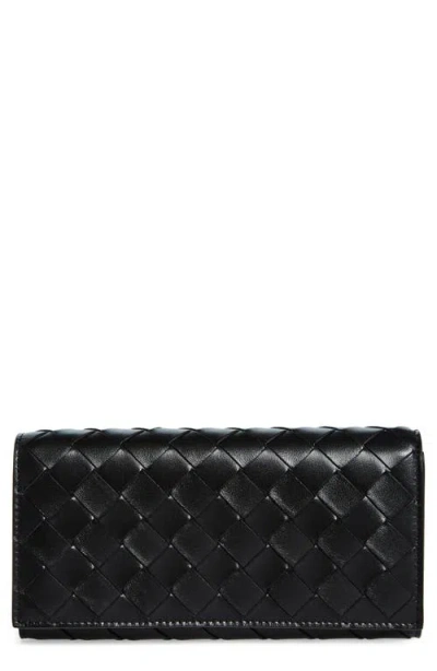 Bottega Veneta Large Intrecciato Leather Continental Wallet In Black/gold