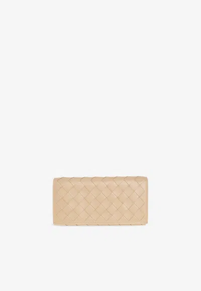 Bottega Veneta Large Intrecciato Leather Flap Wallet In Porridge
