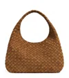 Bottega Veneta Campana Intrecciato Suede Shoulder Bag In Brown