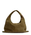 Bottega Veneta Hop Large Intrecciato Suede Shoulder Bag In Green