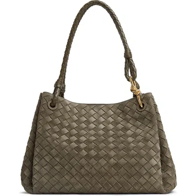 Bottega Veneta Large Parachute Intrecciato Suede Shoulder Bag In Green