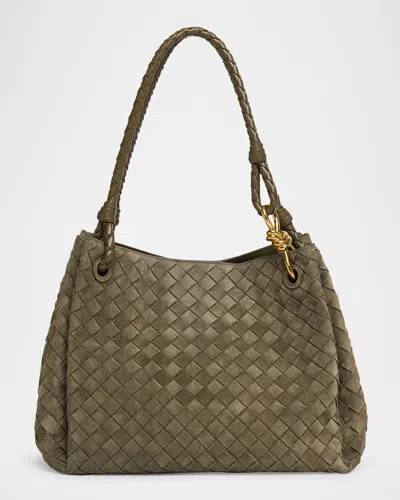 Bottega Veneta Large Parachute Suede Shoulder Bag In Green