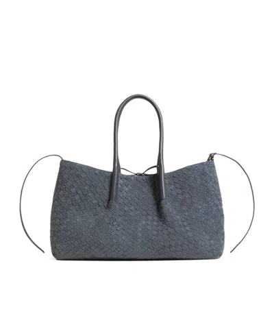 Bottega Veneta Pinacoteca Intrecciato Suede Reversible Tote In Blue
