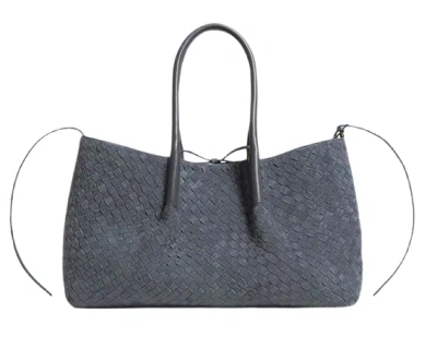 Bottega Veneta Large Pinacoteca Tote Suede Intrecciato Shoulder Bag In Gray