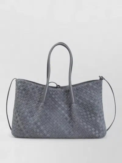 Bottega Veneta Large Pinacoteca Tote Suede Intrecciato Shoulder Bag In Gray