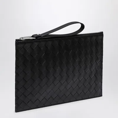 Bottega Veneta Large Pouch Black In Intrecciato