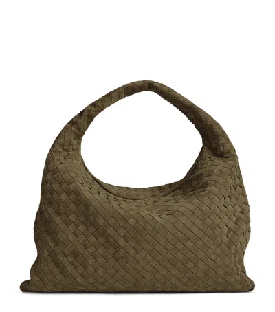 Bottega Veneta Large Suede Hop Shoulder Bag In Gray