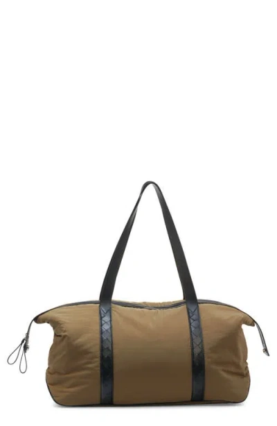 Bottega Veneta Large Weekend Nylon Duffle Bag In Mud/black/silver