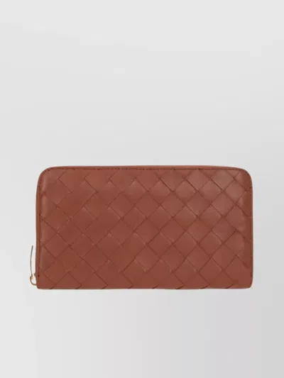 Bottega Veneta Large Woven Zip-around Wallet In Orange