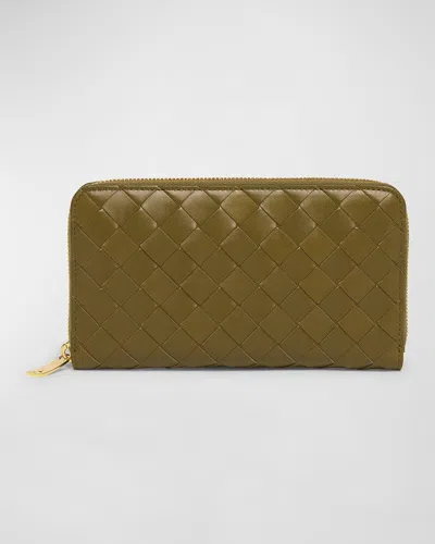 Bottega Veneta Large Zip Continental Wallet In Brown