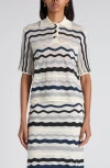 Bottega Veneta Layered Chevron Stripe Wool Blend Polo Sweater In Gray