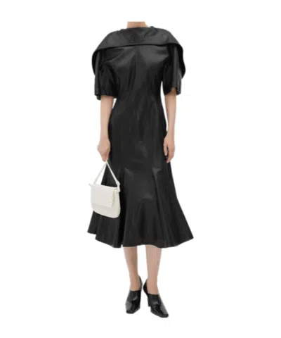 Bottega Veneta Leather A-line Dress In Black