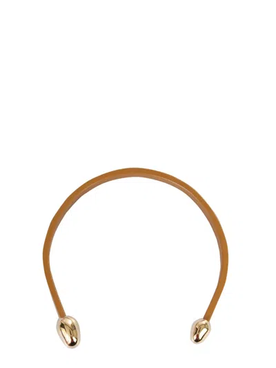 Bottega Veneta Leather And Brass Necklace In Beige