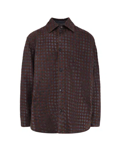 Bottega Veneta Leather And Suede Shirt/jacket With Intrecciato Motif In Brown