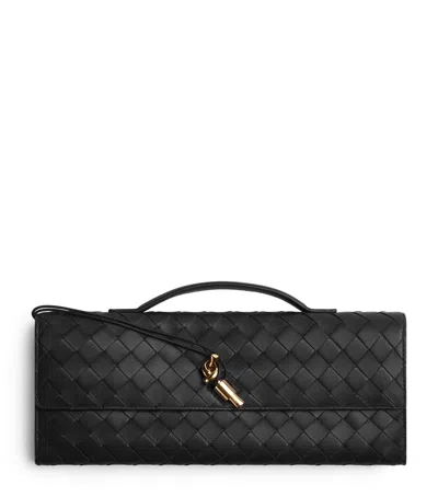 Bottega Veneta Women Leather Andiamo Clutch With Intrecciato Motif In Black