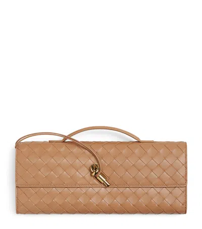 Bottega Veneta Leather Andiamo Clutch Bag In Neutral
