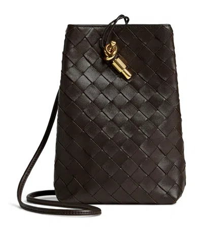 Bottega Veneta Leather Andiamo Phone Pouch In Brown