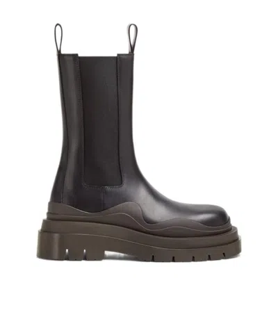 Bottega Veneta Leather Ankle Boots In Black/wilderness Green