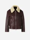 Bottega Veneta Brown Shearling Coat With Removable Fur Collar And Front Zip Closure In Leather Woman In Burgundy