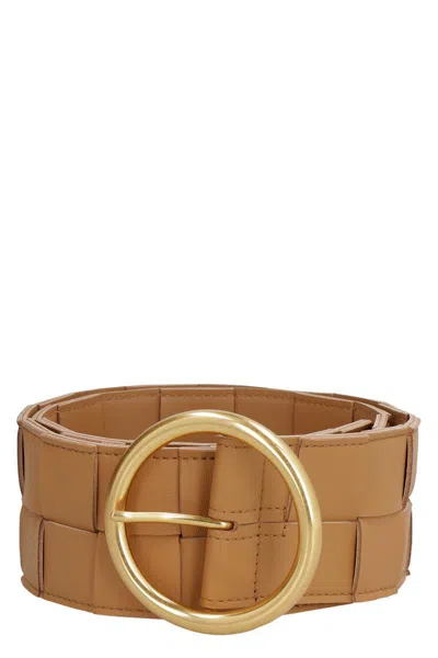 Bottega Veneta Braided Leather Belt Wth Metal Buckle 60mm In Brown