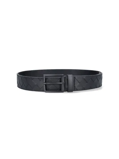 Bottega Veneta Leather Belt "intrecciato" In Black