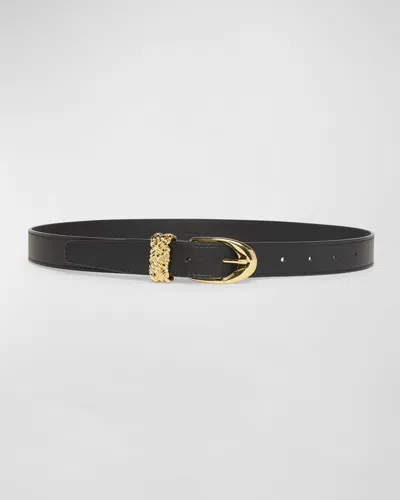 Bottega Veneta Leather Belt W/ 14-karat Gold Buckle In Black
