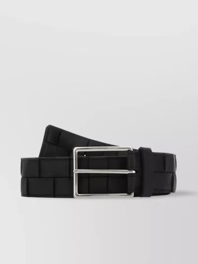 Bottega Veneta Leather Belt With Adjustable Fit And Textured Strap In Black