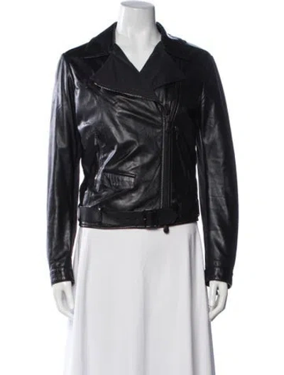 Pre-owned Bottega Veneta Leather Biker Jacket In Black