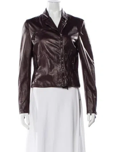 Pre-owned Bottega Veneta Leather Biker Jacket In Brown