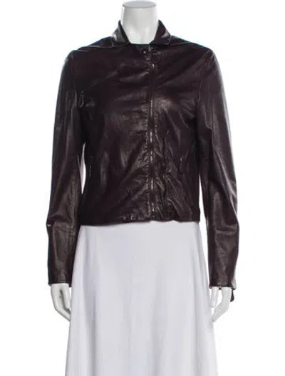 Pre-owned Bottega Veneta Leather Biker Jacket In Brown