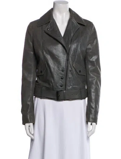 Pre-owned Bottega Veneta Leather Biker Jacket In Gray