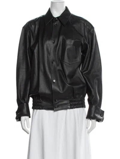 Pre-owned Bottega Veneta Leather Biker Jacket In Gray