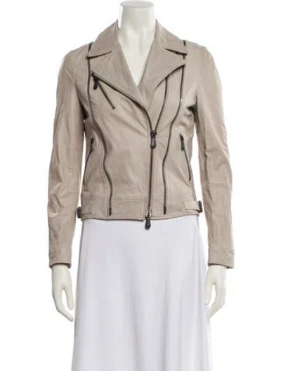 Pre-owned Bottega Veneta Leather Biker Jacket In Neutral