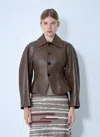 Bottega Veneta Brown Leather Jacket With Classic Collar And Flattering Silhouette In Brown
