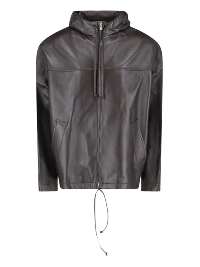 Bottega Veneta Leather Bomber Jacket In Brown