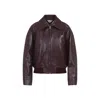 Bottega Veneta Leather Jacket With Intrecciato Motif Collar In Burgundy