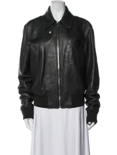 Pre-owned Bottega Veneta Leather Bomber Jacket In Green