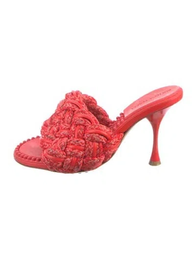 Pre-owned Bottega Veneta Leather Braided Accents Slides In Red