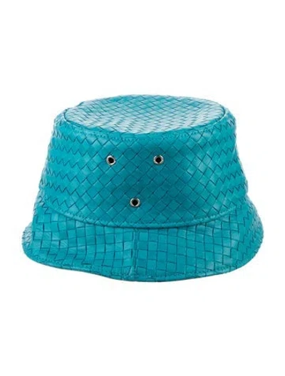 Pre-owned Bottega Veneta Leather Bucket Hat W/tags In Blue