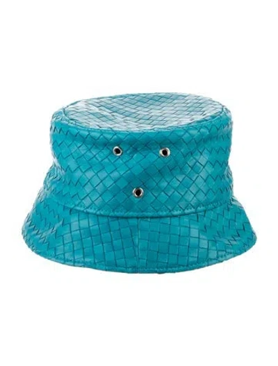 Pre-owned Bottega Veneta Leather Bucket Hat W/tags In Blue