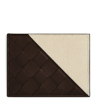 Bottega Veneta Leather-canvas Intreccio Card Holder In Brown