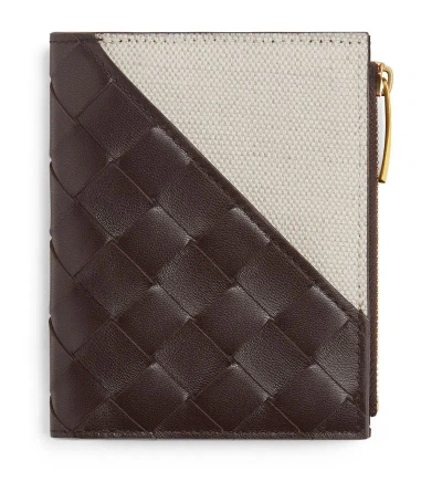 Bottega Veneta Leather-canvas Intreccio Zip Wallet In Brown