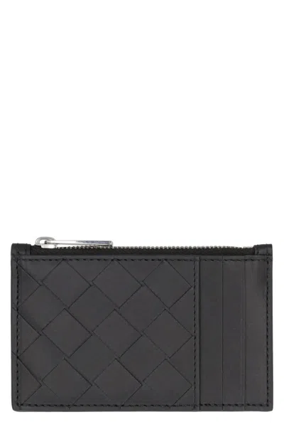 Bottega Veneta Intracciato Pattern Card Holder In Black