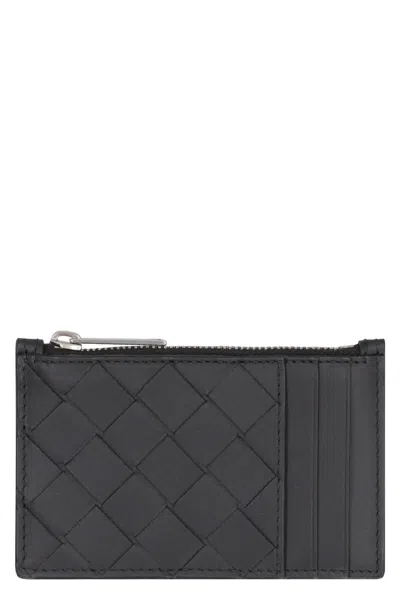 Bottega Veneta Intracciato Pattern Card Holder In Black
