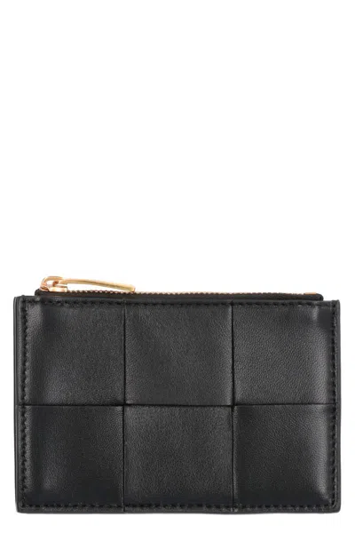 Bottega Veneta Leather Card Holder In Black