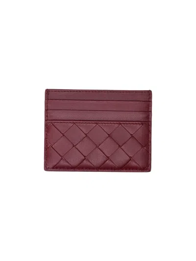 Bottega Veneta Leather Card Holder "intrecciato" In Red