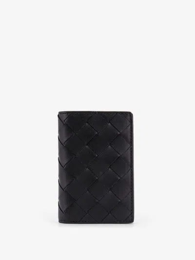 Bottega Veneta Leather Card Holder With Intrecciato Pattern In Black